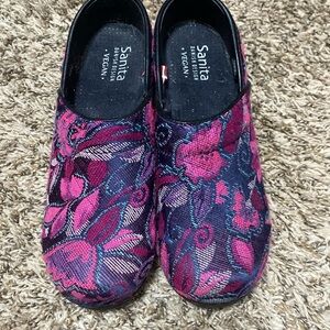 Sanita | Vegan Tapestry Print Pink Magenta Black Work Clogs Shoes 37 US 6